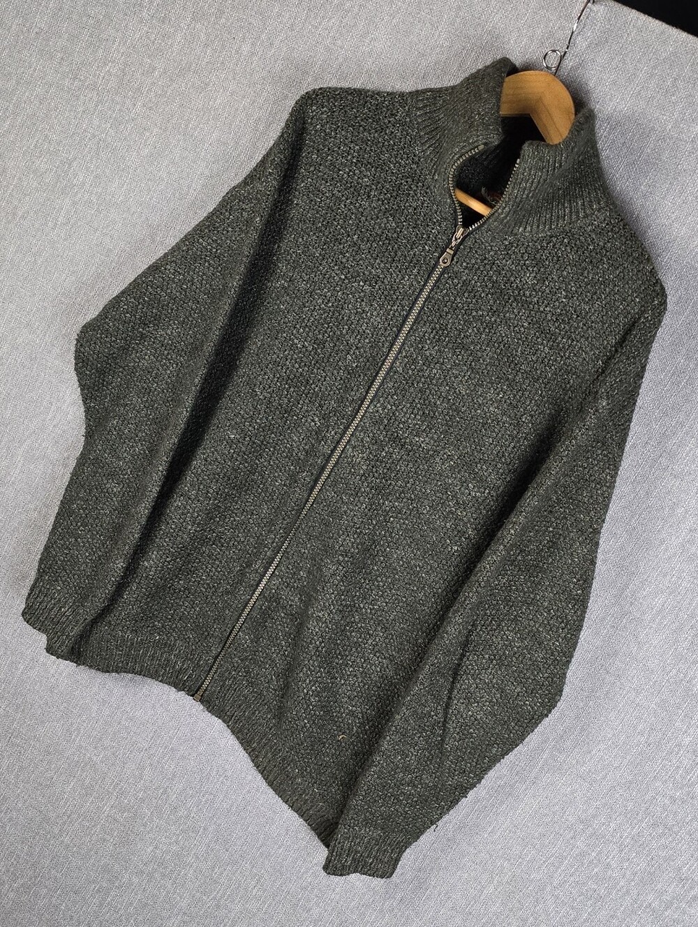 Vtg ALPS Mens Green Wool Blend Rugged Outdoor Full Zip Sweater Sz XL